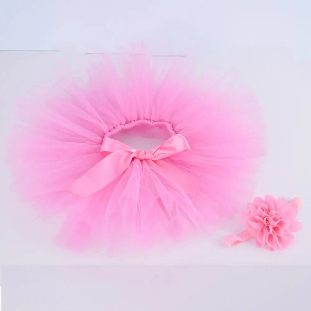 Newborn Baby Girls Tutu Skirt & Headband Set Newborn Photography Props Infant Fluffy Baby Tulle Skirt Set 0-12M 18 color options