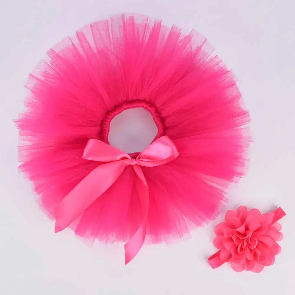 Newborn Baby Girls Tutu Skirt & Headband Set Newborn Photography Props Infant Fluffy Baby Tulle Skirt Set 0-12M 18 color options