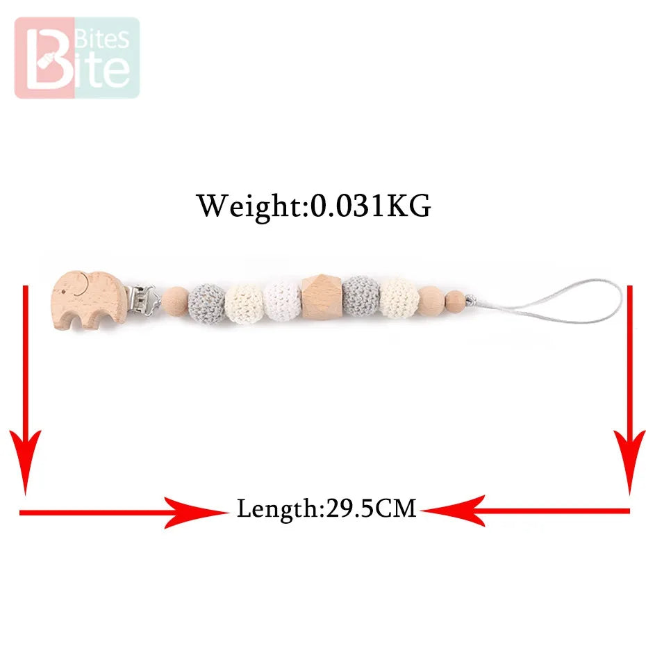Baby Pacifier Chain Elephant Wooden Clip Geometric Crochet