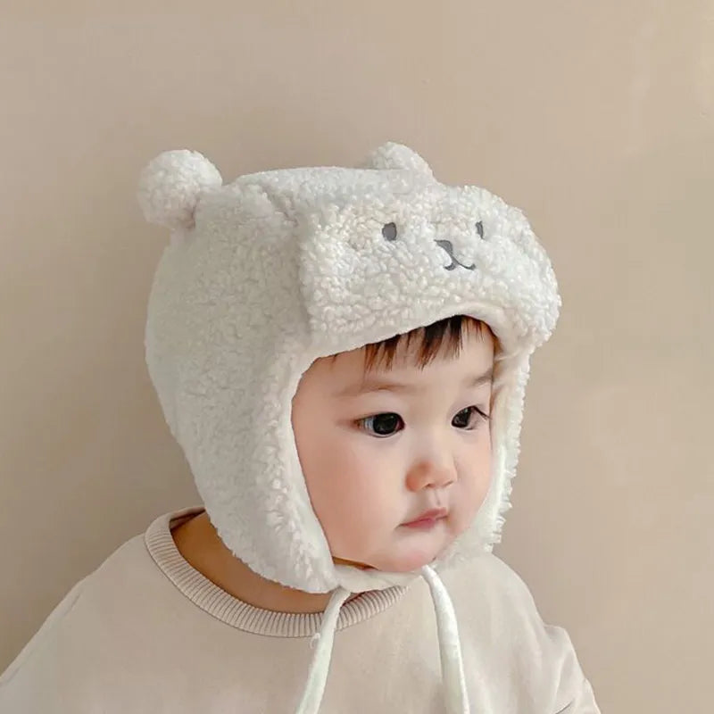 Cute Bear Baby Hat with Earflap Winter Warm Lamb Wool