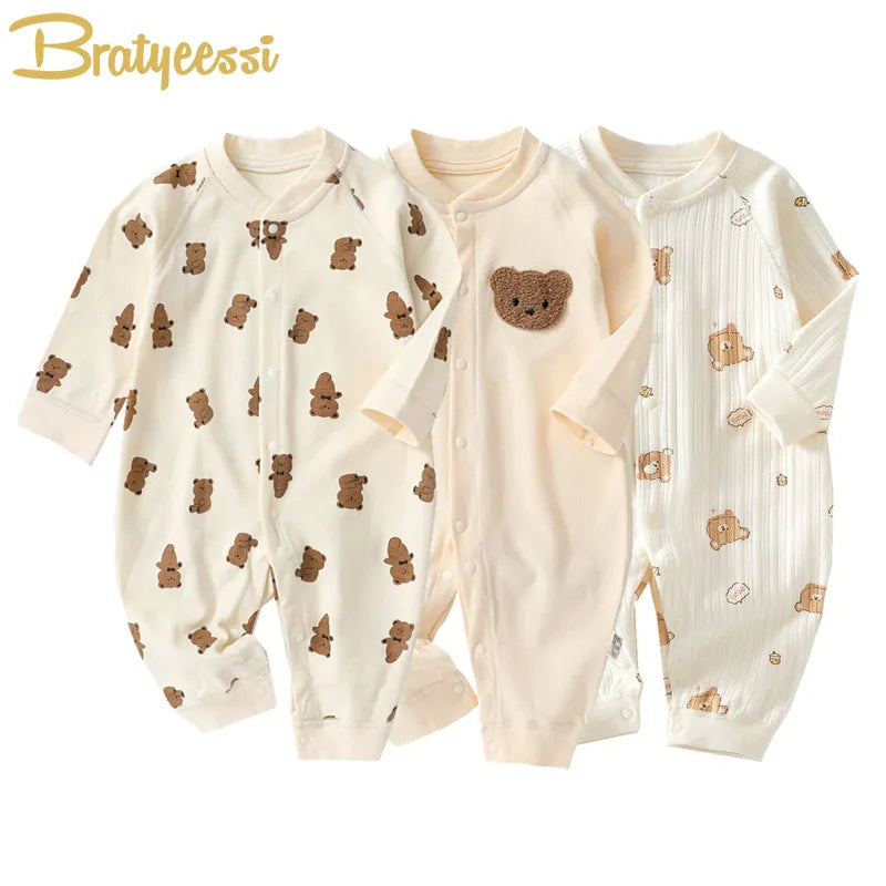 Muslin Newborn Jumpsuit Cartoon Bear Long Sleeves Baby Rompers
