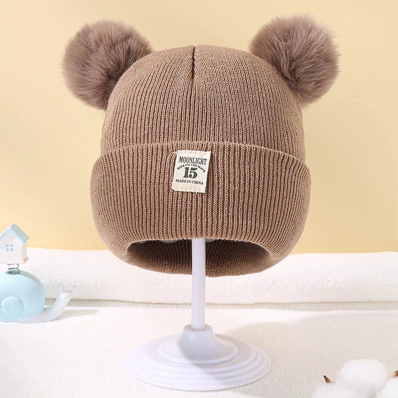 Autumn Winter Baby Warm Knitted Hats With Pom Kids