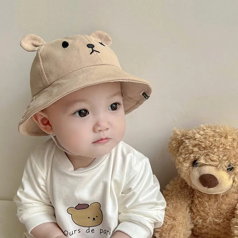 Cute Bear Baby Bucket Hat With Ears Boy Girl Cotton Kids