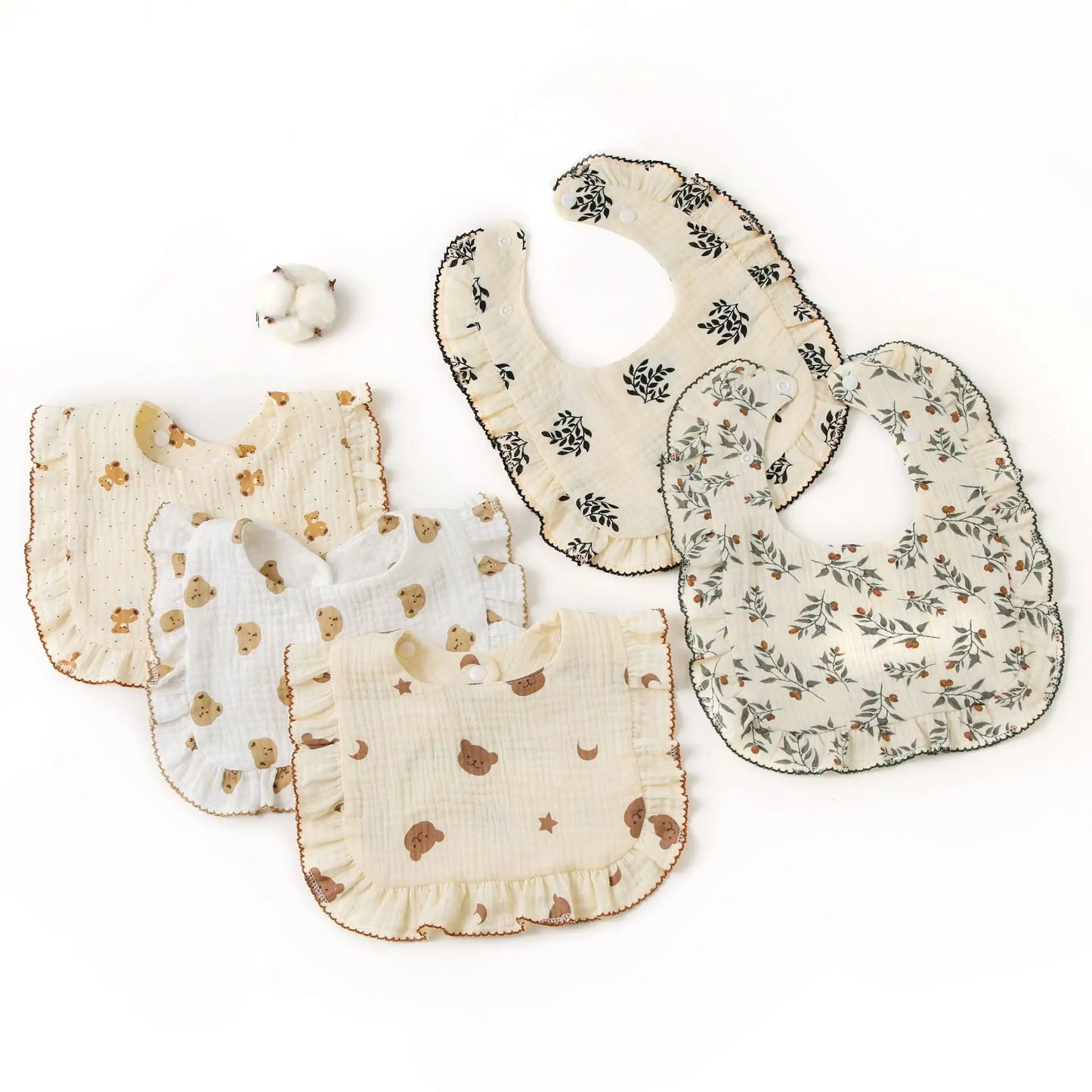 Baby U-shaped Feeding Drool Bib Ruffle Floral Infants Saliva