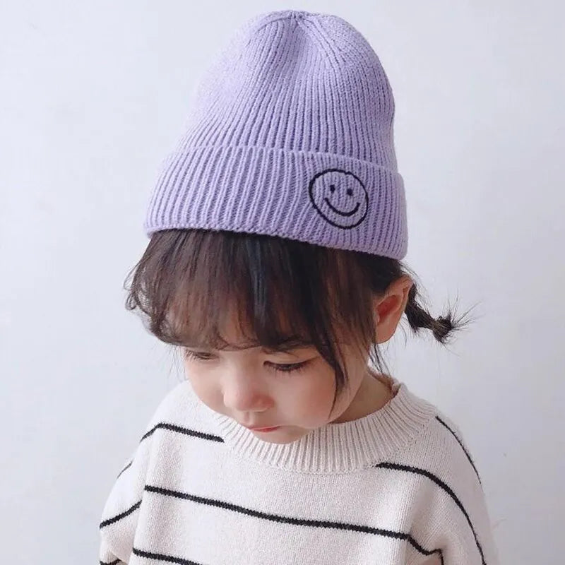 Smiling Face Embroidery Baby Knitted Hat Autumn Winter