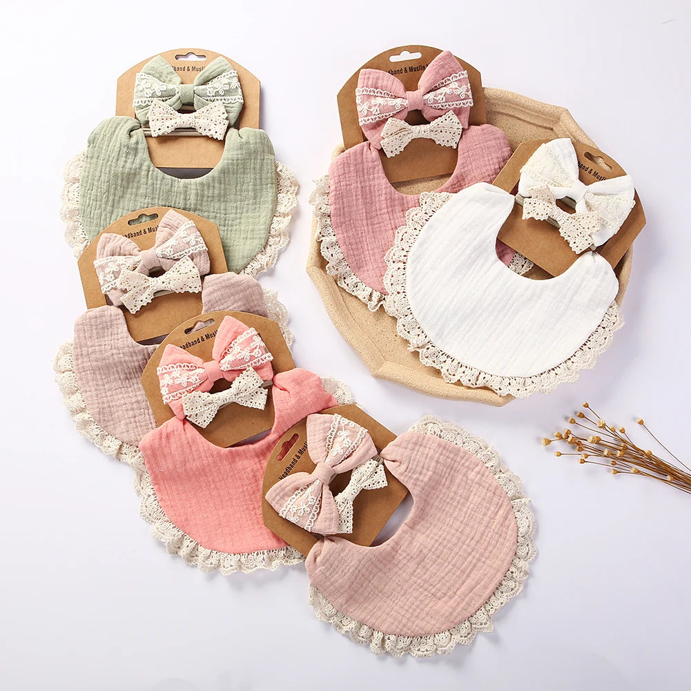 3Pcs/Set Solid Muslin Cotton Bamboo Baby Bib Tassel