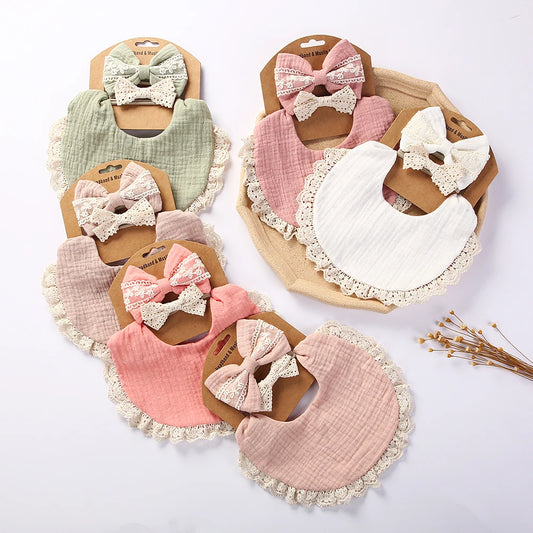 3Pcs/Set Solid Muslin Cotton Bamboo Baby Bib Tassel