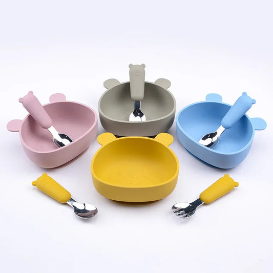 Silicone Baby Feeding Bowl Bear Tableware Waterproof