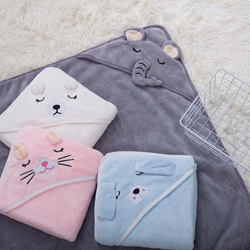 Cartoon Baby Bath Towel Swaddle Blanket Solid Color Coral