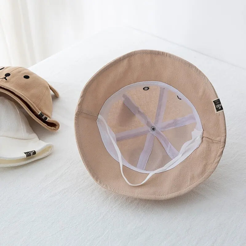 Cute Bear Baby Bucket Hat With Ears Boy Girl Cotton Kids