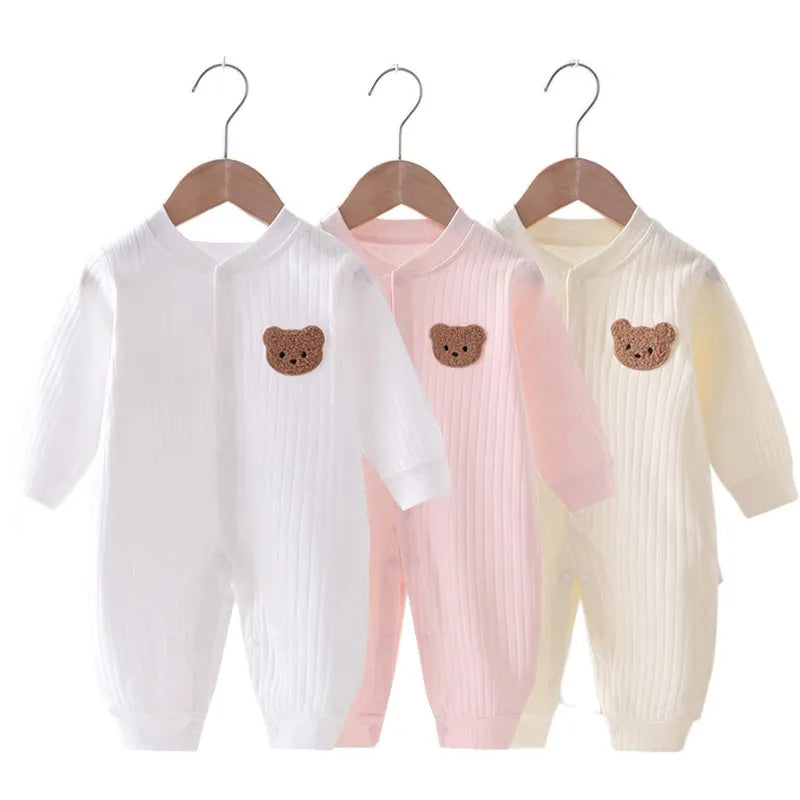 Muslin Newborn Jumpsuit Cartoon Bear Long Sleeves Baby Rompers