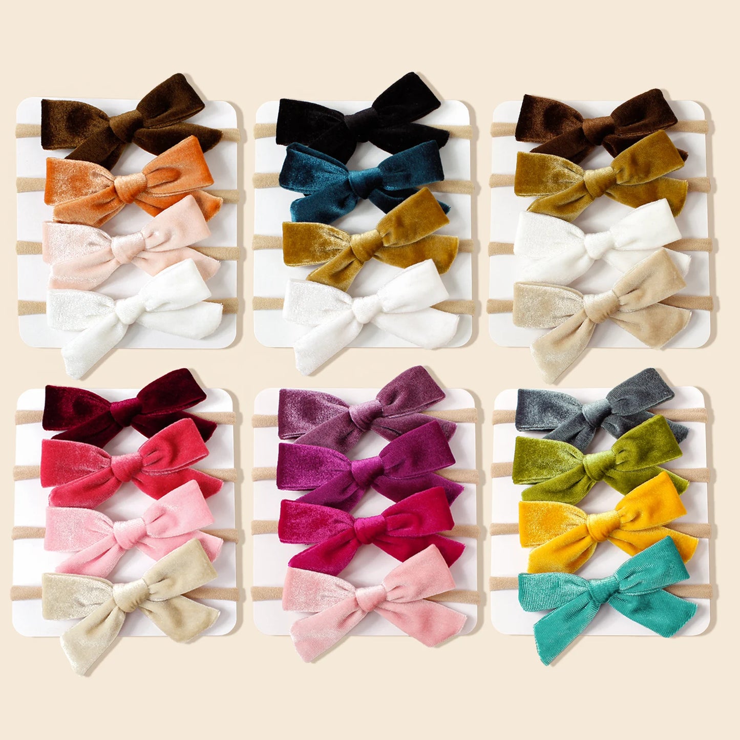 4Pcs/Set Baby Hot Sell Velvet Bow Nylon Headband Ultra Soft