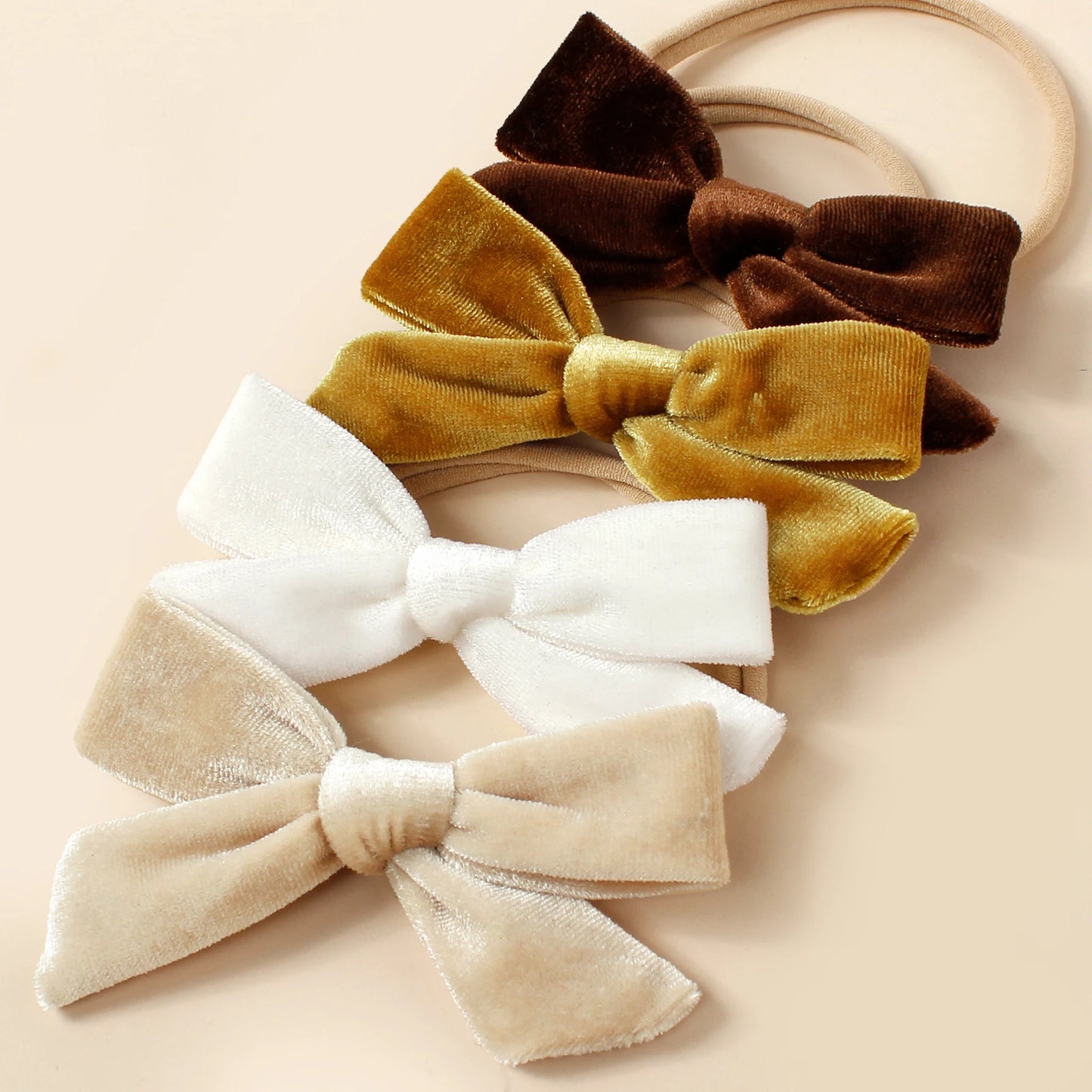 4Pcs/Set Baby Hot Sell Velvet Bow Nylon Headband Ultra Soft