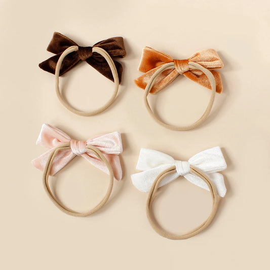 4Pcs/Set Baby Hot Sell Velvet Bow Nylon Headband Ultra Soft