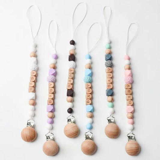 Personalized Name Baby Pacifier Clips Silicone Beads