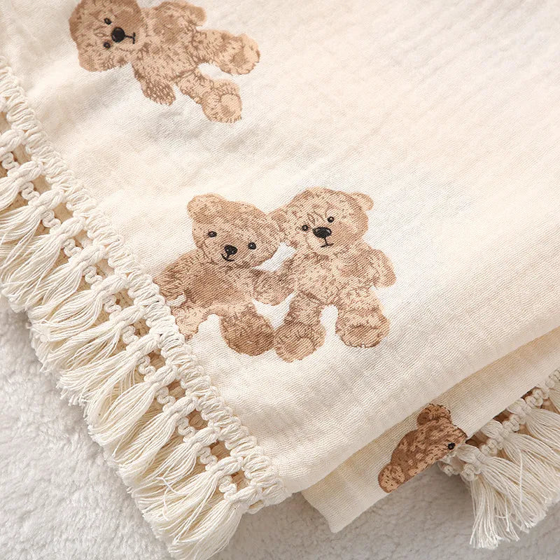 Cute Bear Muslin Squares Cotton Baby Blanket