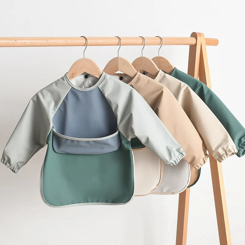 Kids Baby Long Sleeved PU Bibs Children Toddler Art Craft