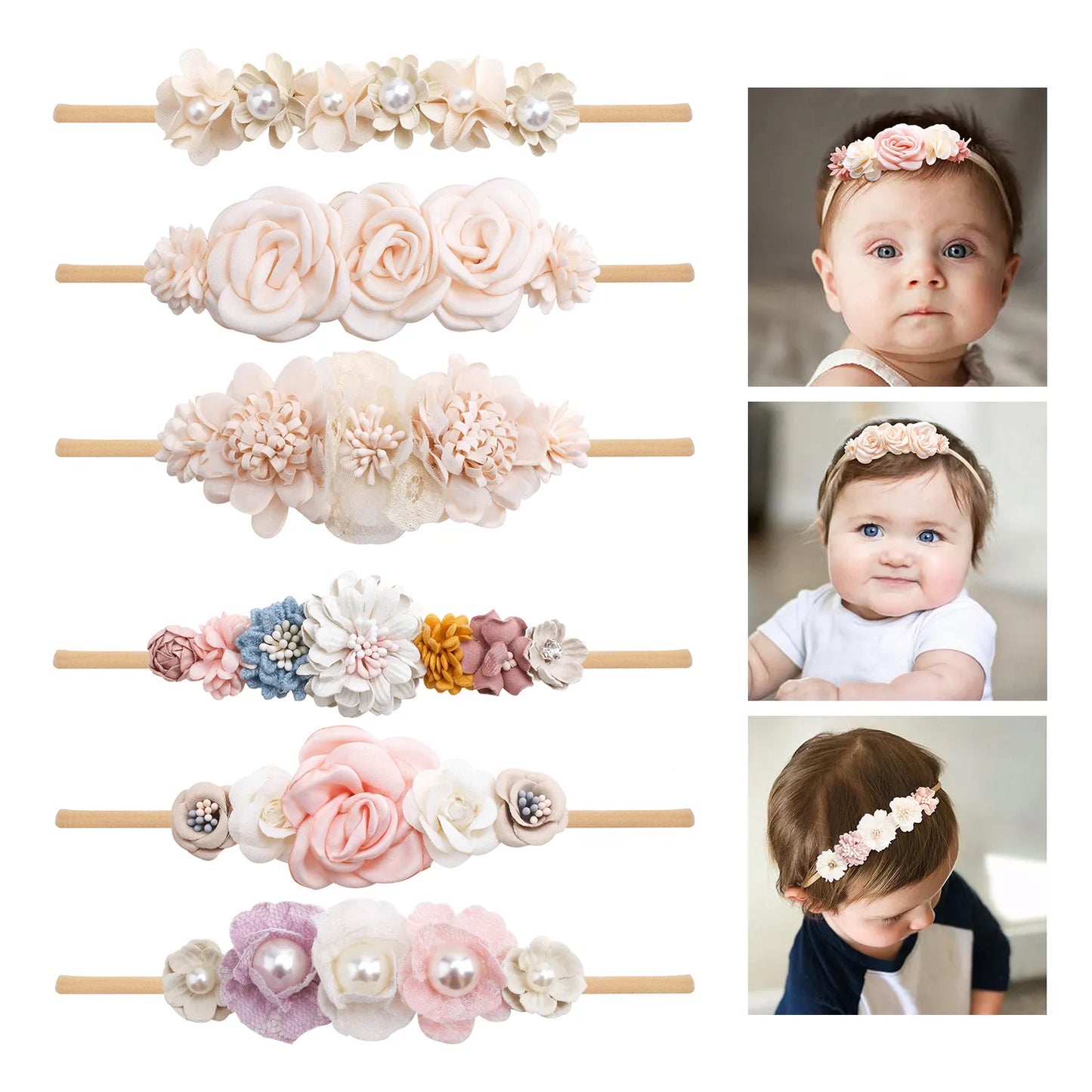 3pcs/set Baby Girl Headband Newborn Elastic Flower