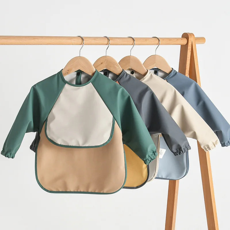 Kids Baby Long Sleeved PU Bibs Children Toddler Art Craft