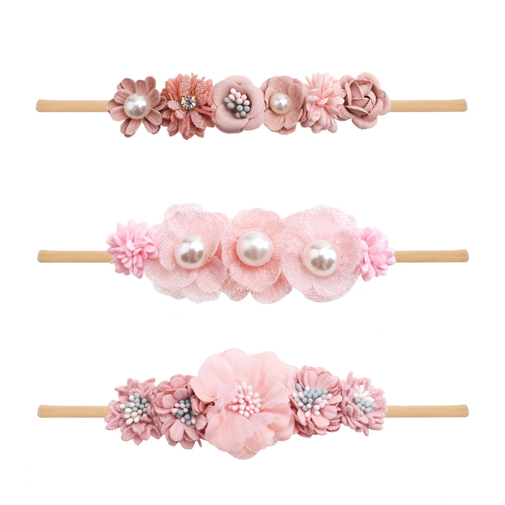 3pcs/set Baby Girl Headband Newborn Elastic Flower