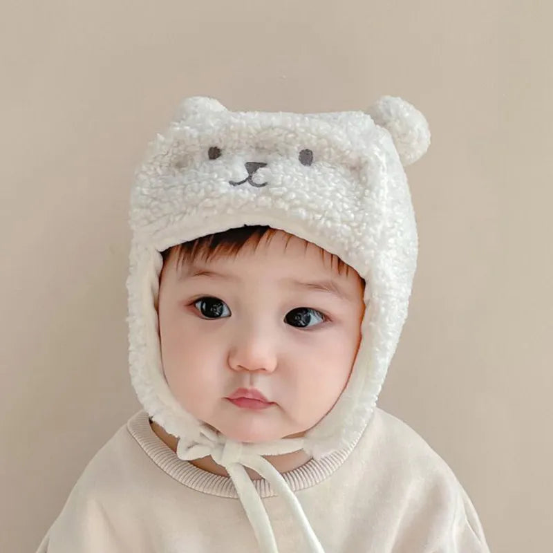 Cute Bear Baby Hat with Earflap Winter Warm Lamb Wool