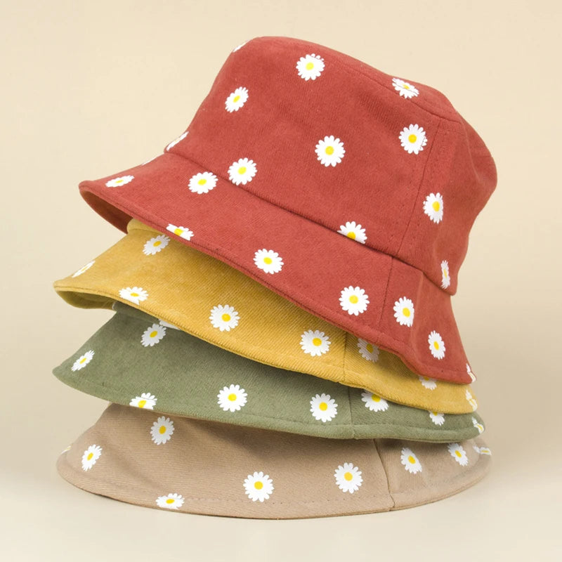 Summer Wide Brim Daisy Pattern Kids Bucket Hat