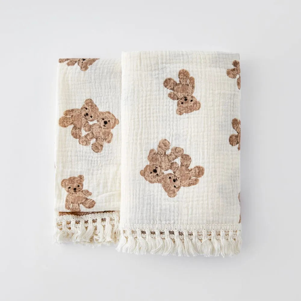 Cute Bear Muslin Squares Cotton Baby Blanket