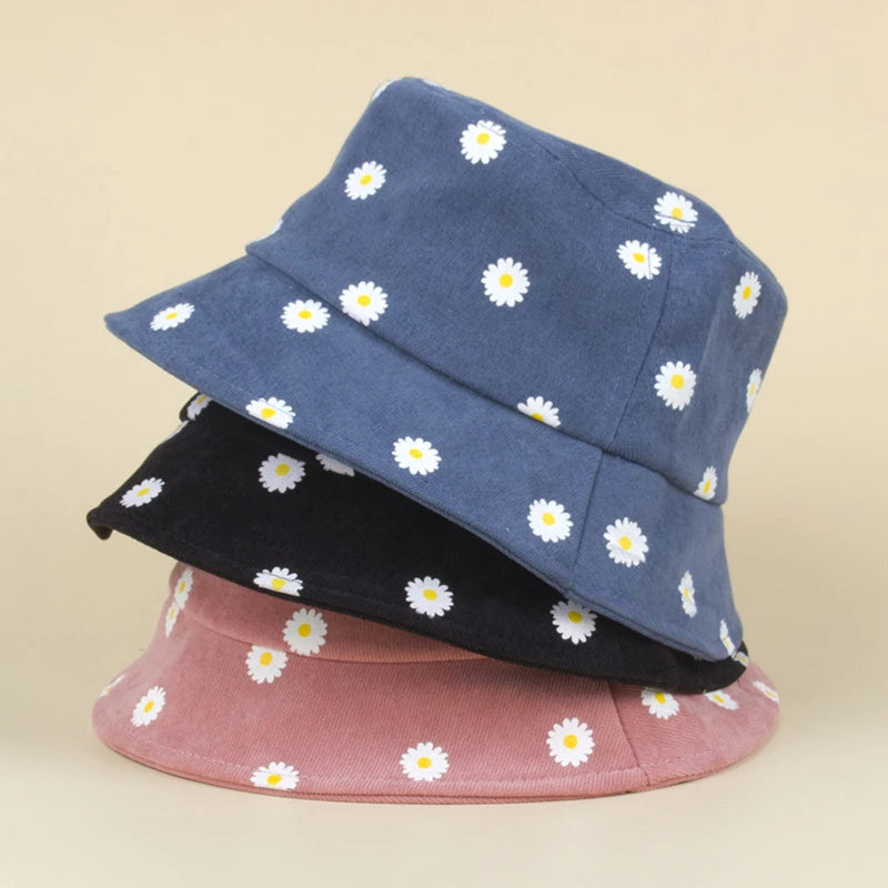 Summer Wide Brim Daisy Pattern Kids Bucket Hat